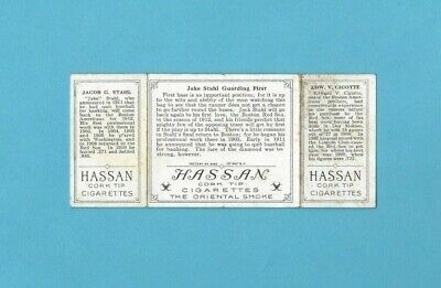 1912 T202 Hassan Triple Folder Jake Stahl Guarding First Stahl Cicotte Card