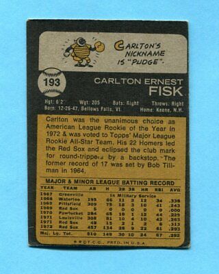 1973 Topps #193 Carlton Fisk Boston Red Sox Baseball Card Vg/Ex wrk ds   