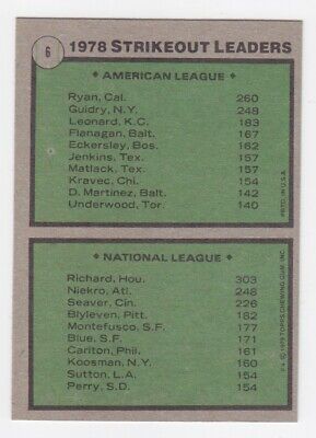 1979 Topps #6 1978 Strikeout Leaders Nolan Ryan & JR Richards Baseball Card  NM 