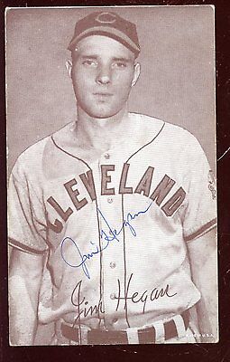 1947/1966 Exhibit Supply Baseball Card Jim Hegan Autographed VGEX Hologram