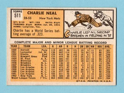 1963 Topps #511 Charlie Neal New York Mets Baseball Card Ex/Mt  