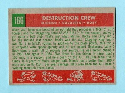 1959 Topps #166 Minoso, Colavito, Doby Cleve Indians Baseball Card NM o/c prt mk