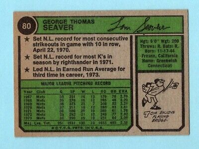 1974 Topps #80 Tom Seaver New York Mets Baseball Card EX+