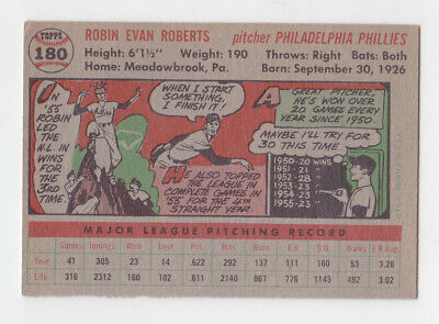 1956 Topps #180 Robin Roberts Philadelphia Phillies Baseball Card EX+ ap wrk