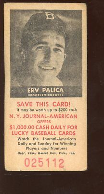 1954 New York Journal American Baseball Card Erv Palica Brooklyn Dodgers 