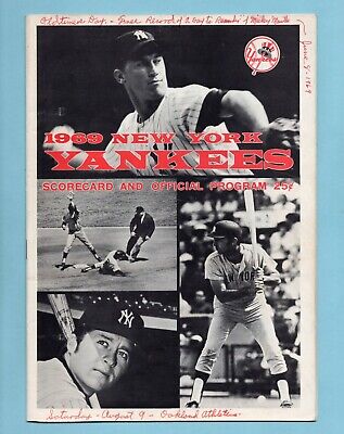 Aug 9, 1969 A's @ Yankees Program Mantle 1st Old Timers Day Munson Debut Series