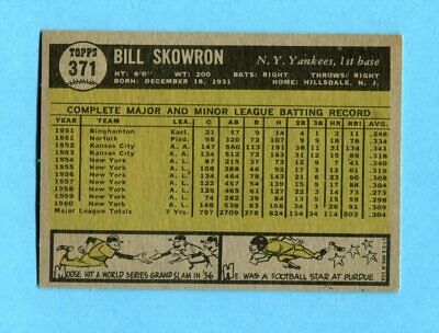 1961 Topps #371 Bill Skowron New York Yankees Baseball Card EX+ 