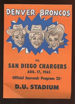 August 17 1963 Pre Season AFL Program San Diego Chargers at Denver Broncos EX+