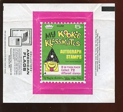 1967 Fleer My Kookie Klassmates Non Sport Trading Card 5 Cent Wax Wrapper