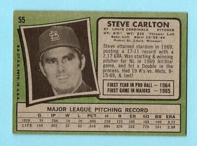 1971 Topps #55 Steve Carlton St. Louis Cardinals Baseball Card EX 