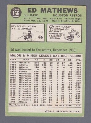 1967 Topps #166 Eddie Mathews Houston Astros Baseball Card EX wrk brc 