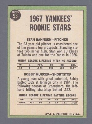 1967 Topps #93 NY Yankees Rookie Stars Murcer, Bahnsen Baseball Card EX+