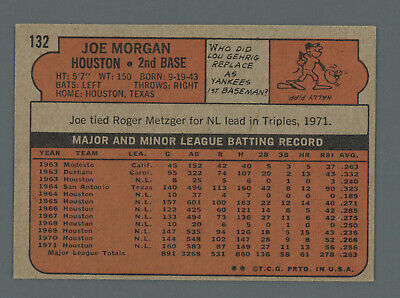 1972 Topps #132 Joe Morgan Houston Astros Baseball Card EX   