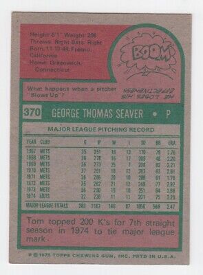 1975 Topps #370 Tom Seaver New York Mets Baseball Card EX+