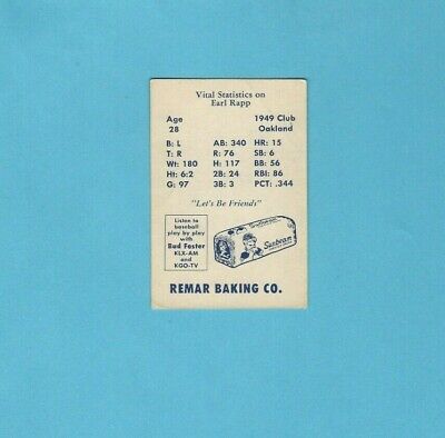 1950 Remar Bread Oakland Oaks Earl Rapp Baseball Card Vg/Ex