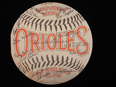 1960’s Baltimore Orioles Souvenir Menu – 10″