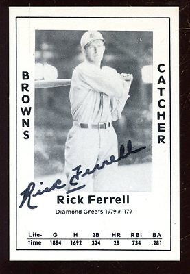 1979 Diamond Greats Baseball Card #179 Rick Ferrell Autographed NRMT