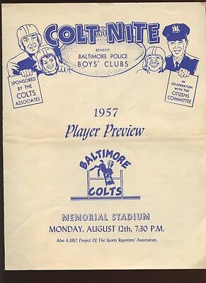 August 12 1957 NFL Football Baltimore Colts Preview Night Program Early Unitas 