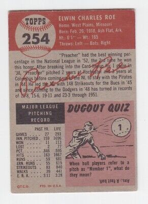 1953 Topps #254 Preacher Roe Brooklyn Dodgers Baseball Card Vg/Ex