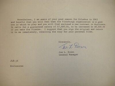 1964 Pittsburgh Pirates Letter Autographed by Joe L. Brown