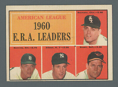 1961 Topps #46 1960 AL ERA Leaders Jim Bunning & others Baseball Card NM o/c 