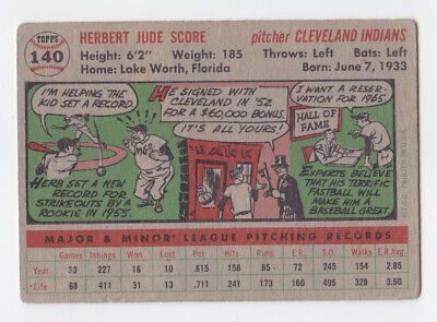 1956 Topps #140 Herb Score Cleveland Indians Rookie Baseball Card VG