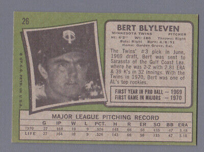 1971 Topps #26 Bert Blyleven Minnesota Twins Rookie Baseball Card NM o/c