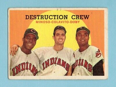 1959 Topps #166 Minoso, Colavito, Doby Cleve Indians Baseball Card VG ap wkmk