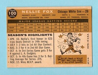 1960 Topps #100 Nellie Fox Chicago White Sox Baseball Card EX+       