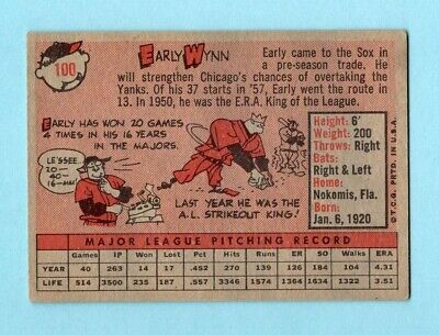 1958 Topps #100 Early Wynn Chicago White Sox Yellow Team Baseball Card EX lt rs