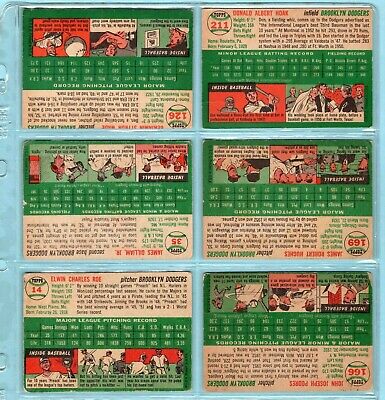 1954 Topps Lot of 6 Different Brooklyn Dodgers Baseball Cards Vg/Ex app isu