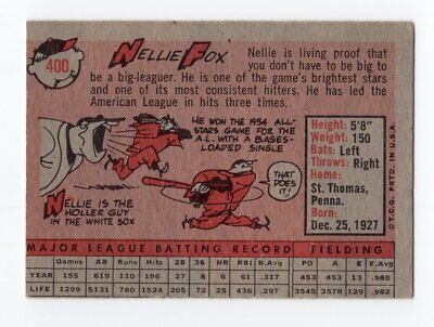 1958 Topps #400 Nellie Fox Chicago White Sox Baseball Card EX+ o/c  