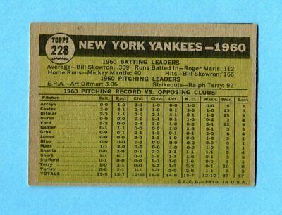 1961 Topps #228 New York Yankees Team Baseball Card EX o/c   