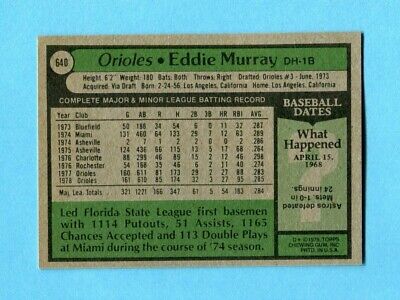 1979 Topps #640 Eddie Murray Baltimore Orioles Baseball Card NM o/c
