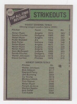1979 Topps #417 Strikeout Record Holders N. Ryan & W. Johnson Baseball Card NM