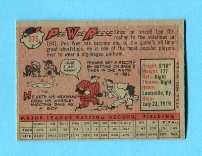 1958 Topps #375 Pee Wee Reese Los Angeles Dodgers Baseball Card Ex/Mt o/c tyw