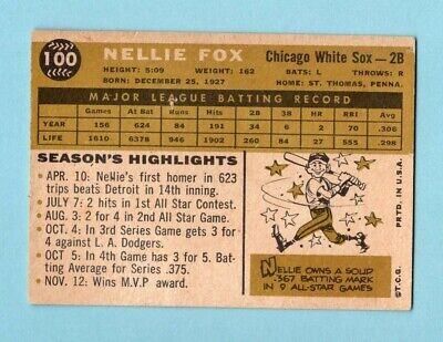 1960 Topps #100 Nellie Fox Chicago White Sox Baseball Card Low Grade      