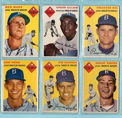 1954 Topps Lot of 6 Different Brooklyn Dodgers Baseball Cards Vg/Ex app isu