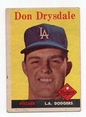 1958 Topps #25 Don Drysdale Los Angeles Dodgers Baseball Card VG o/c