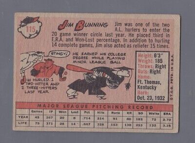 1958 Topps #115 Jim Bunning Detroit Tigers 2nd Baseball Card VG+