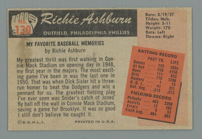 1955 Bowman #130 Richie Ashburn Philadelphia Phillies Baseball Card EX