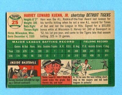 1954 Topps #25 Harvey Kuenn Detroit Tigers Rookie Baseball Card Ex/Mt