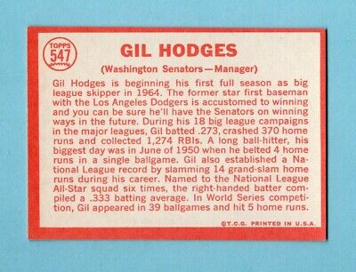 1964 Topps #547 Gil Hodges Wash Senators High Number Baseball Card EX+        