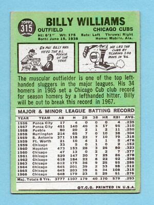 1967 Topps #315 Billy Williams Chicago Cubs Baseball Card Vg/Ex  