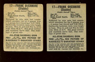 1948 Leaf Baseball Cards #57 Frank Overmire Orange & Red Variations