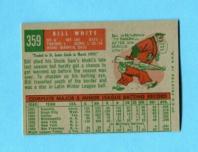 1959 Topps #359 Bill White San Francisco Giants Rookie Baseball Card Ex/Mt o/c