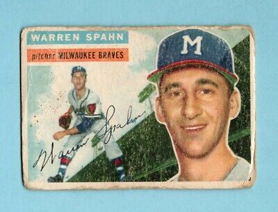 1956 Topps #10 Warren Spahn Milwaukee Braves Baseball Card Low Grade