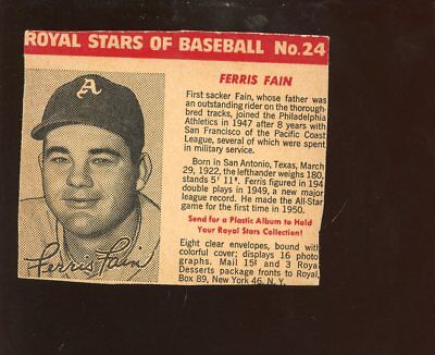 1950/1952 Royal Desserts / Pudding Baseball Card #24 Ferris Fain