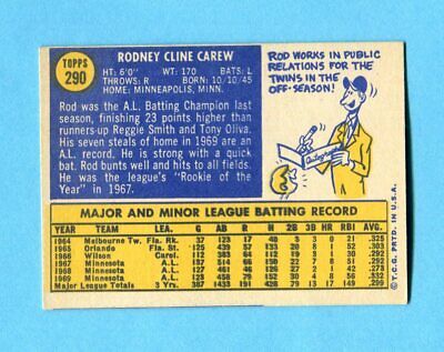 1970 Topps #290 Rod Carew Minnesota Twins Baseball Card EX o/c    