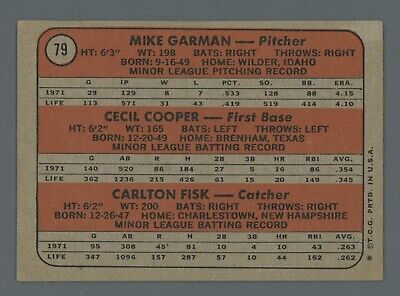 1972 Topps #79 Carlton Fisk Boston Red Sox Rookie Baseball Card EX